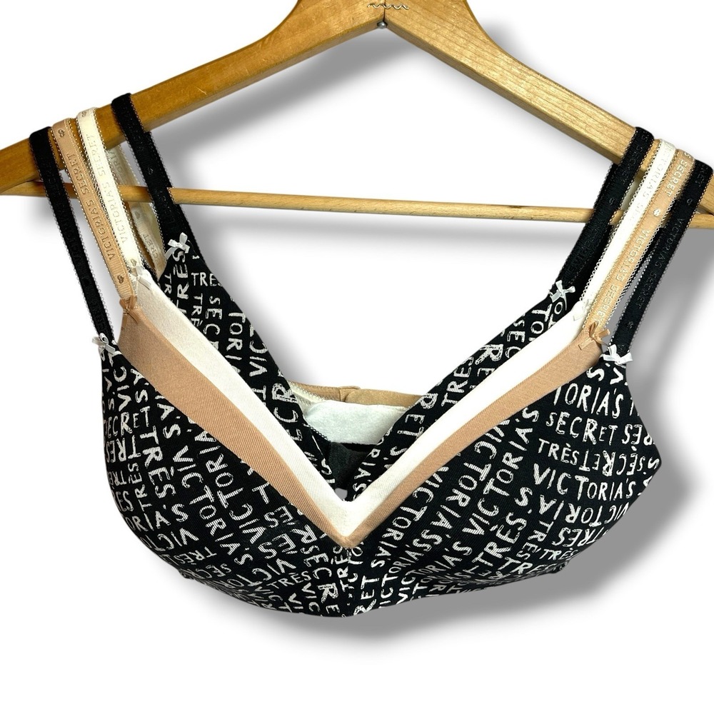 Victoria's Secret 34C Black Nude & White Cotton No‎ Wire Lined Lot of 4 Bras